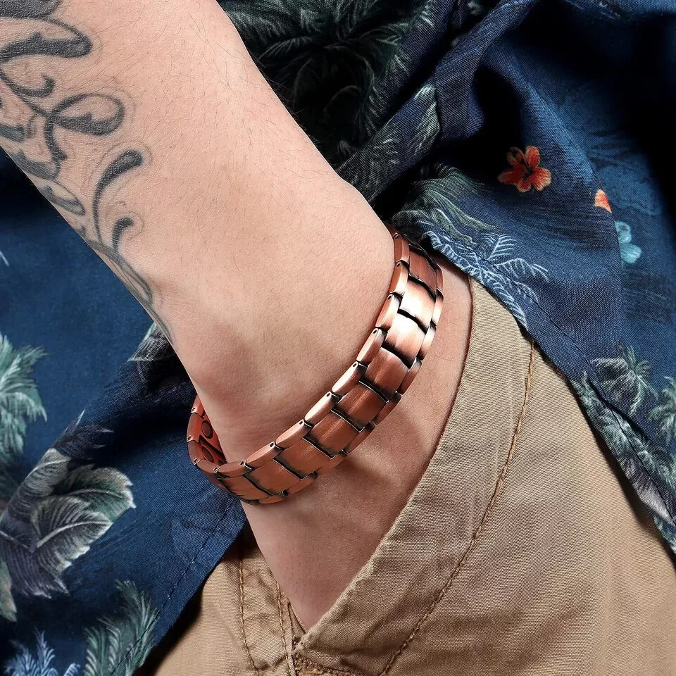 Powerful Magnetic Mens Bracelet Therapy for Pain Relief Solid Copper Bangle