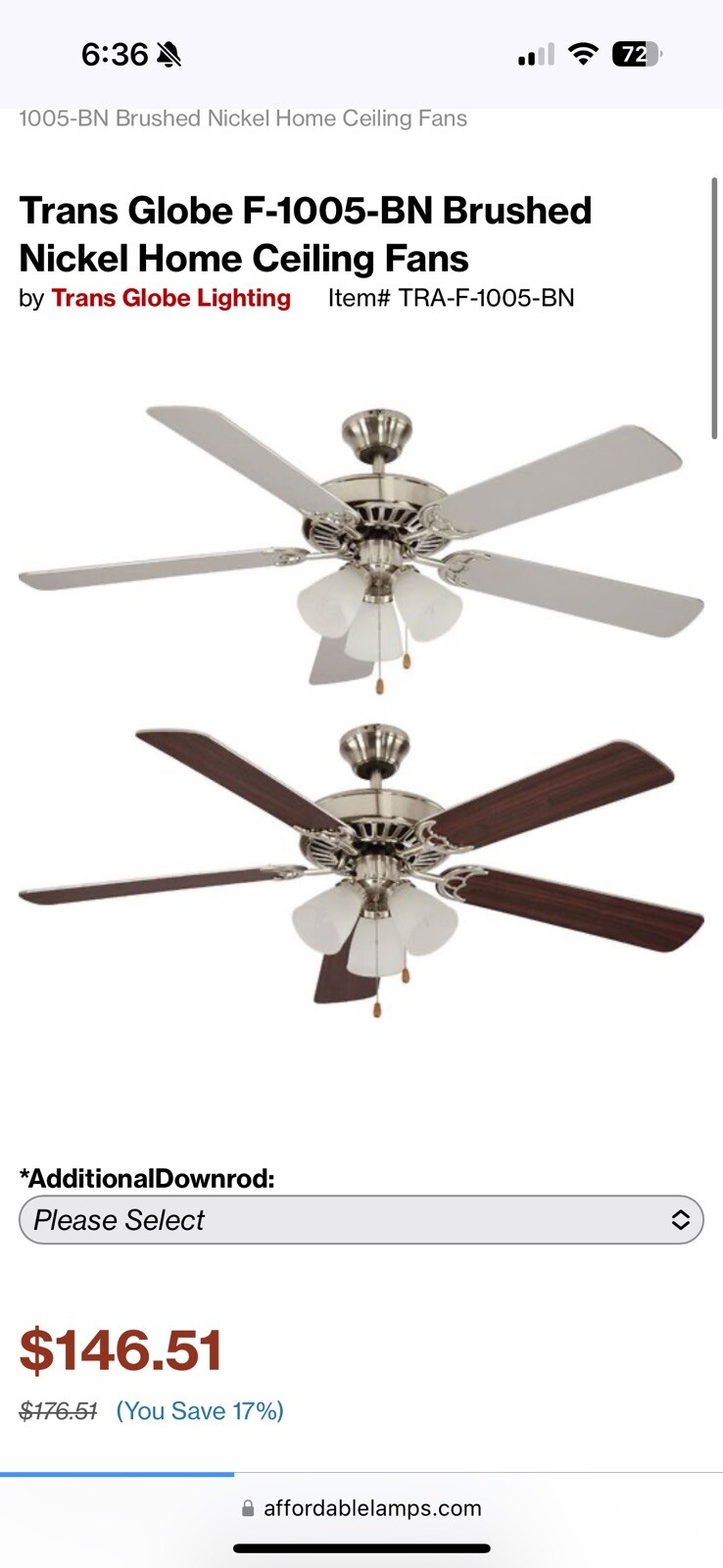 Trans Globe Lighting F-1005 BN  52" 5 Blade Indoor Ceiling - Brushed Nickel