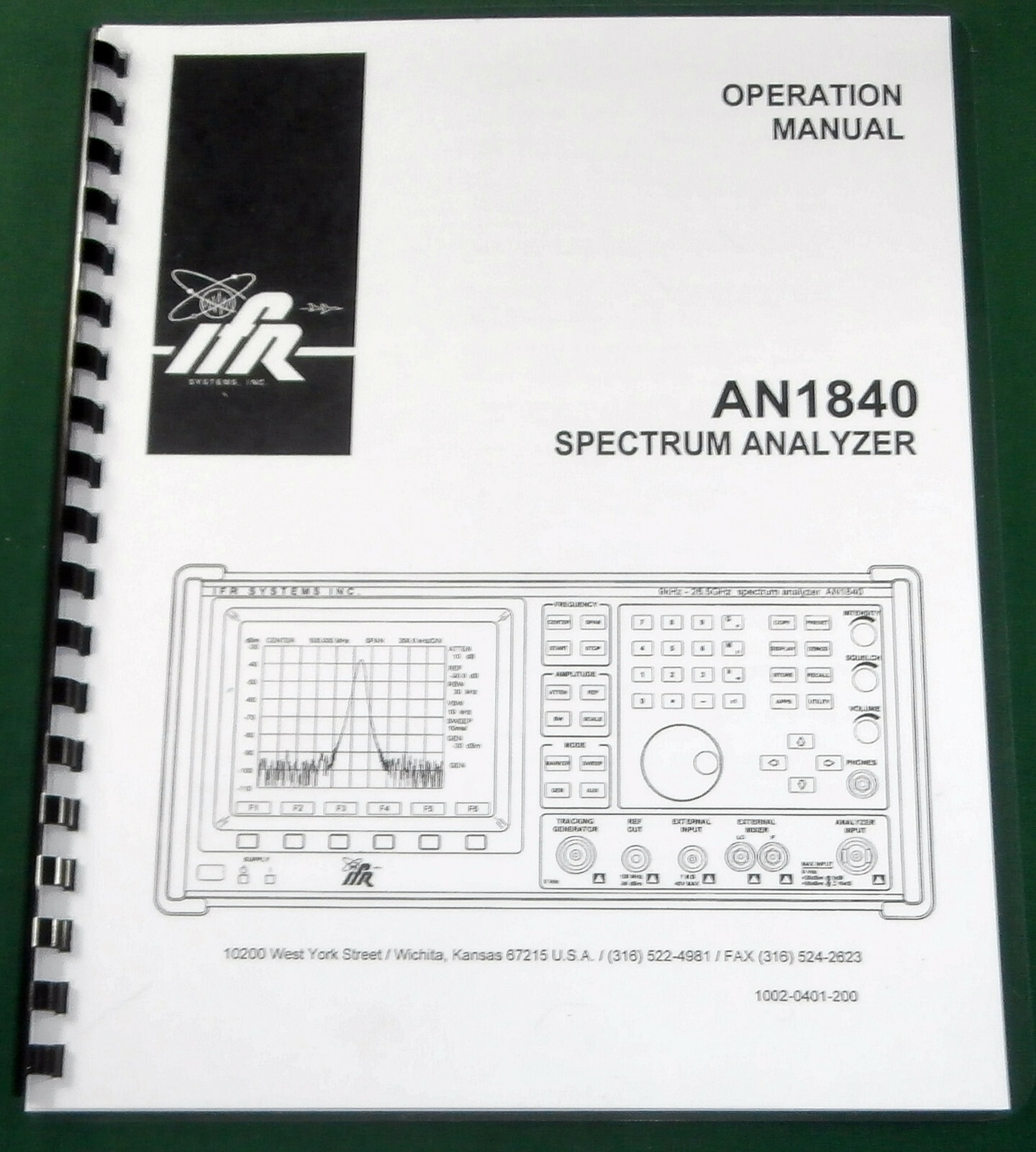 IFR AN1840 Spectrum Analyzer Operations Manual: Comb Bound & Plastic Covers