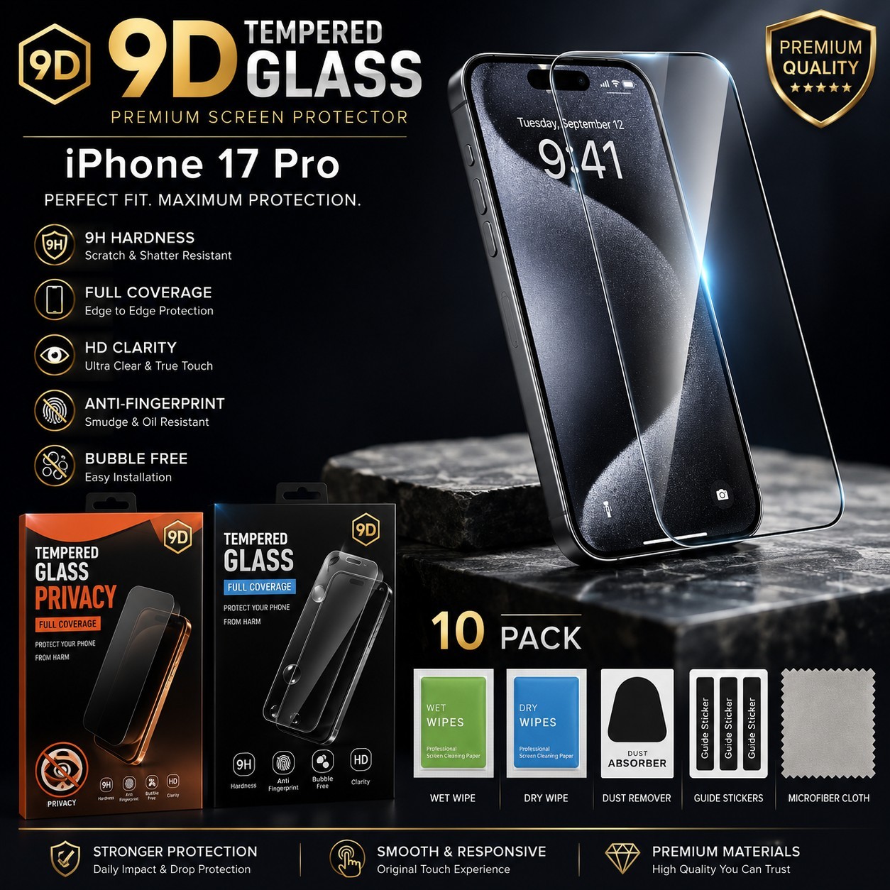 3 Pack Tempered Glass Screen Protector for iPhone 17 Pro Max 17 Pro 17 HD Clear