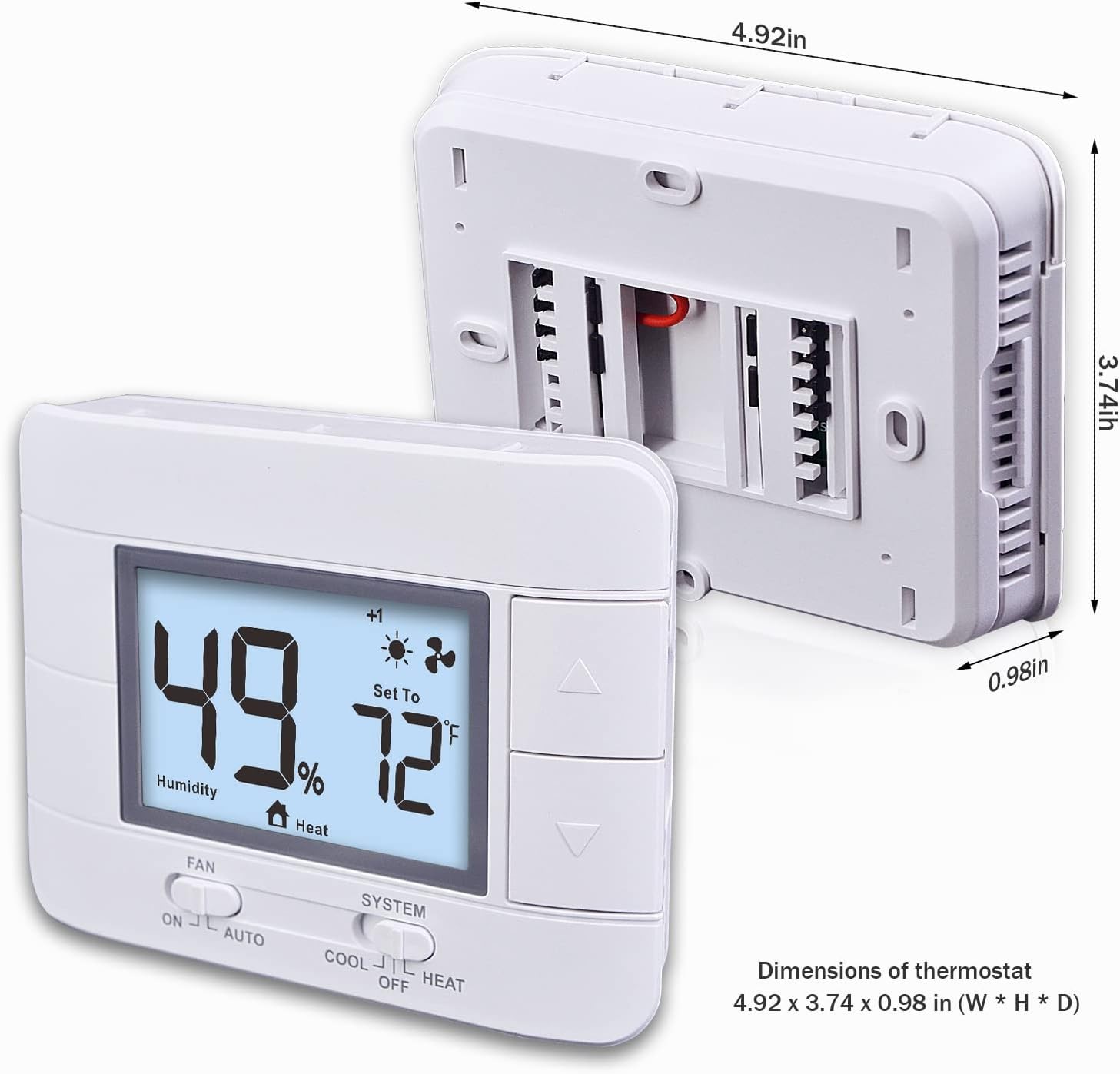 Non Programmable Thermostat for Home 2 Heat 2 Cool Multistage System, White