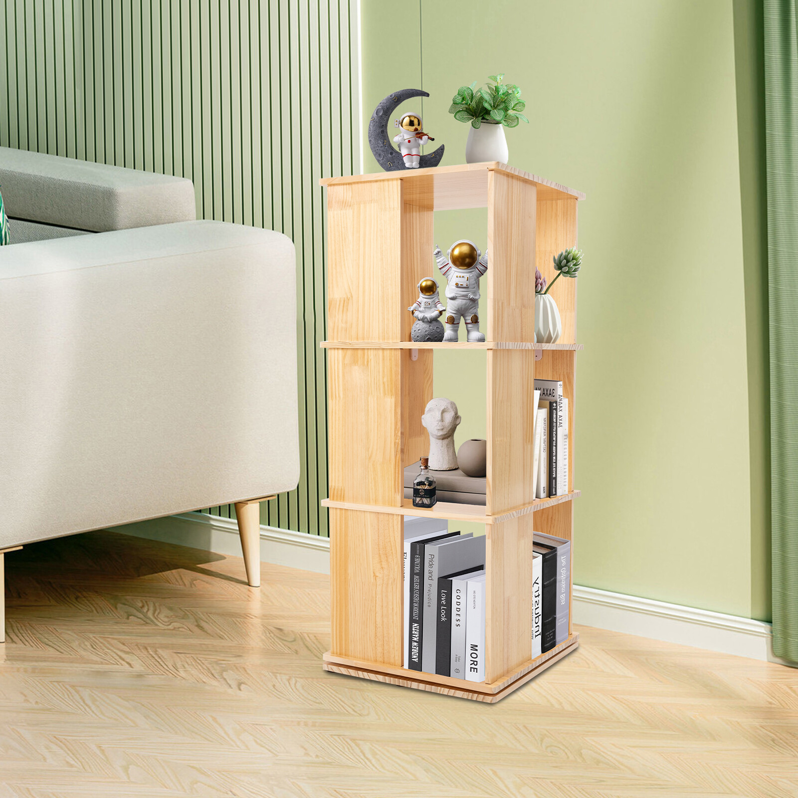 3-Shelf Stackable Revolving Bookcase 360° Rotating Modern Bookshelf Organizer