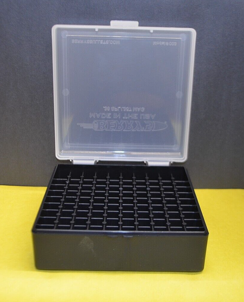 2 x BERRY'S PLASTIC STORAGE AMMO BOX CLEAR COLOR .357/38 ACP 100 rd