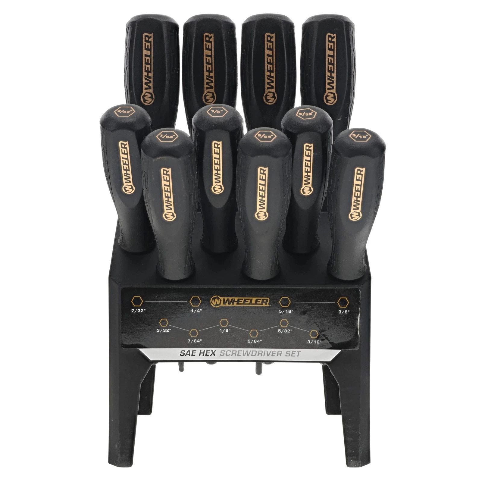 Wheeler SAE Hex Benchtop Screwdriver Kit/Set Rubber Handle 10 Pieces Black