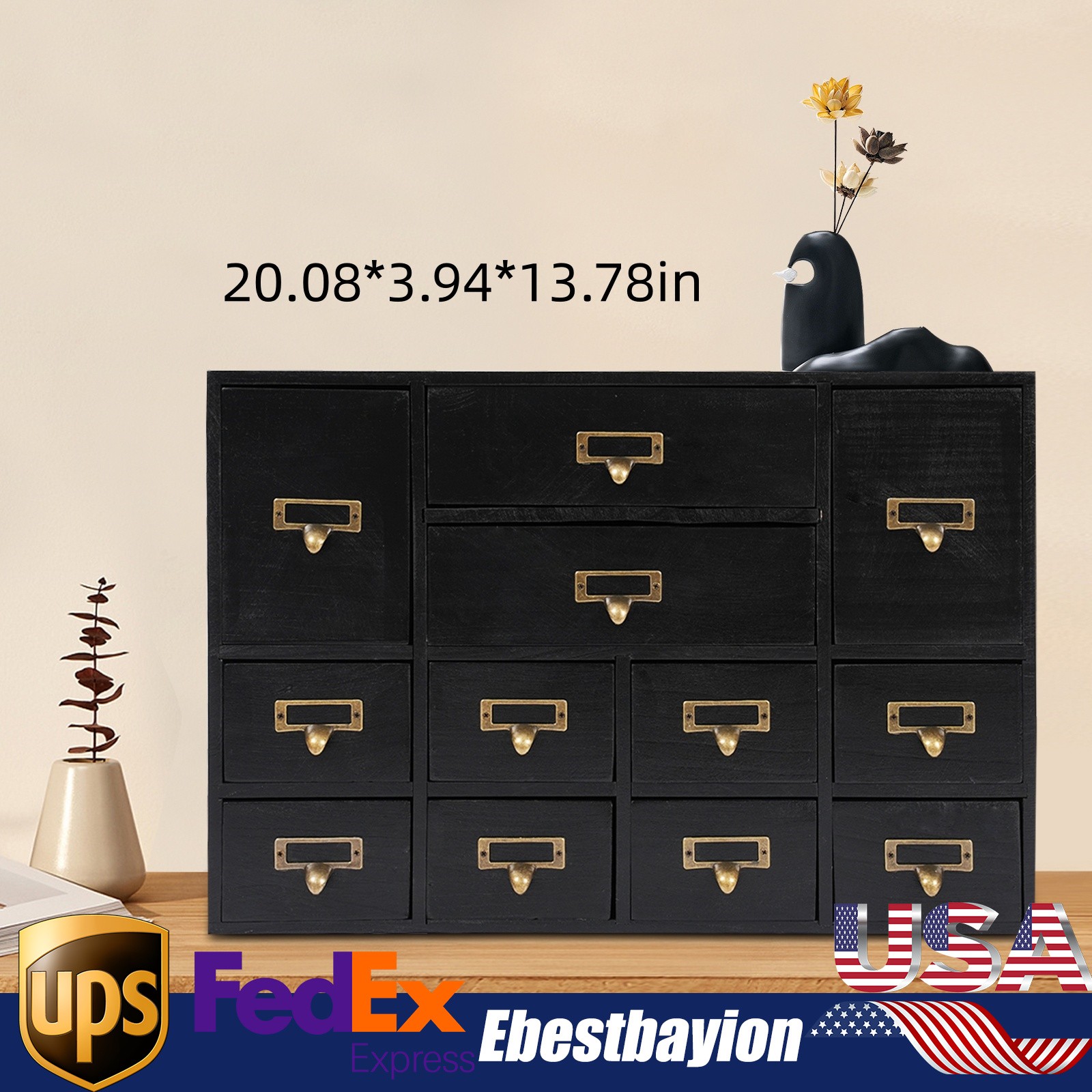 Desk Organizer with 12 Drawers Wooden Desktop Storage Cabinet Storage Box Case