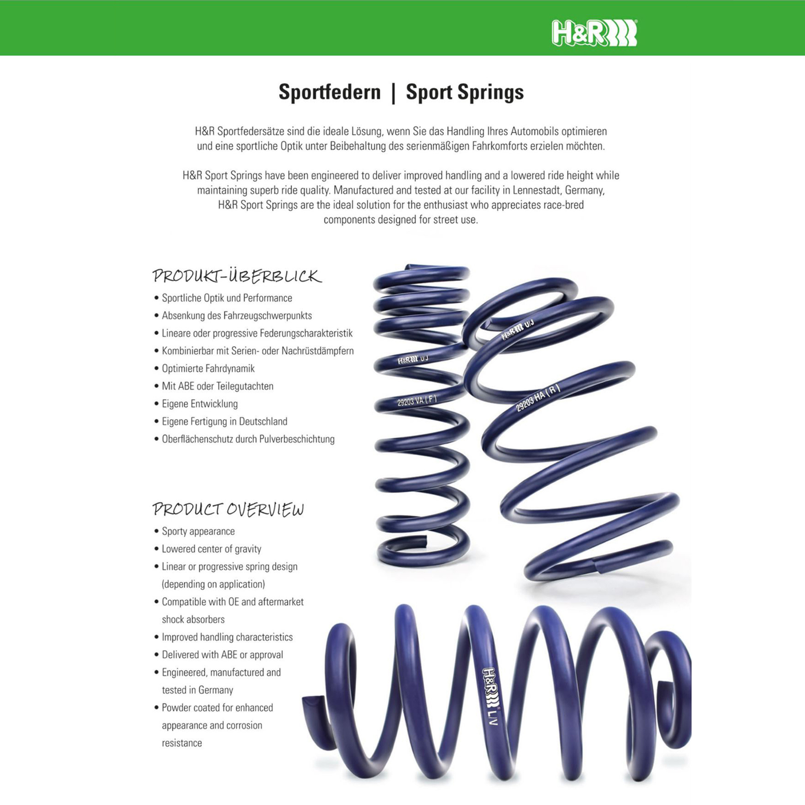 H&R 54622-4 Lowering Sport Front and Rear Springs Kit for 08-16 Toyota Venza AWD