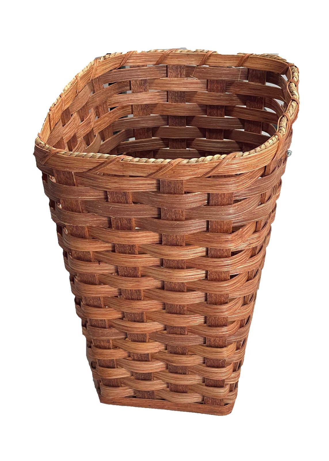 Amish Handmade Waste Basket Small Square Solid Oak Bottom Hand Woven