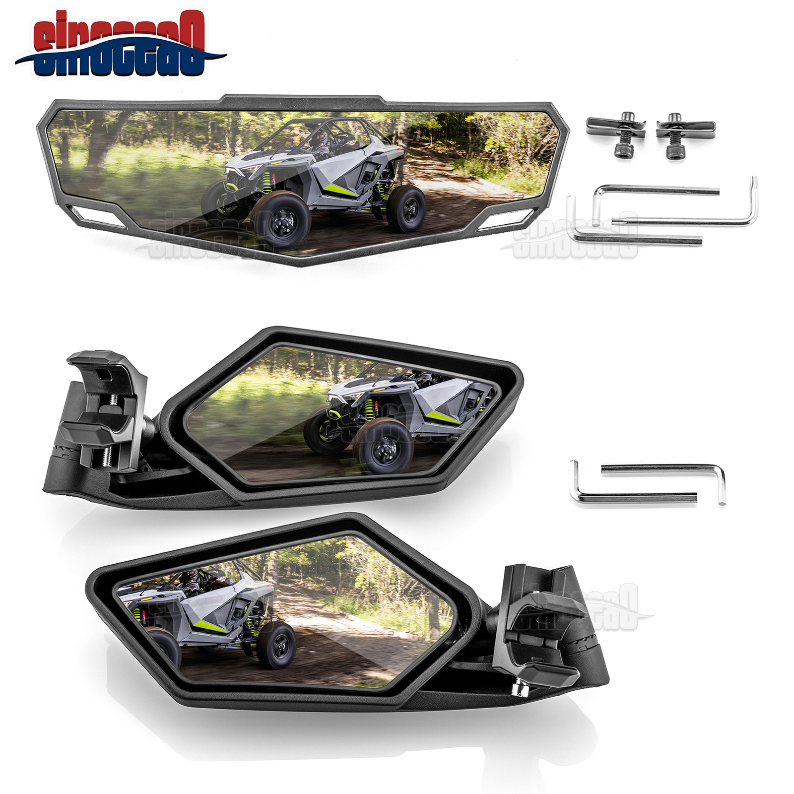 UTV Rear Side & Center View Convex Mirrors For Polaris RZR XP 1000/4 1000 24-26