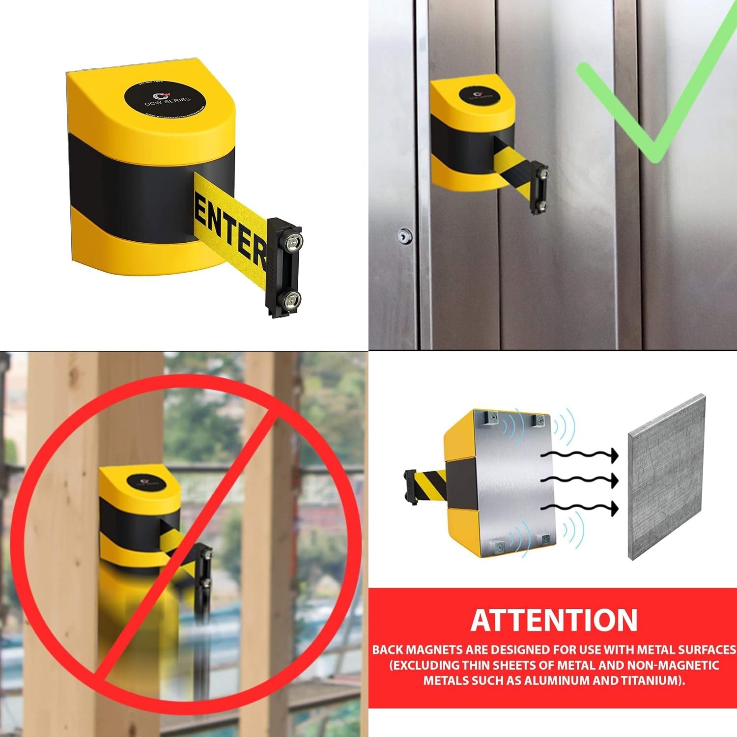 Wall Mounted 30ft Retractable Belt Barrier - Red with White Warning