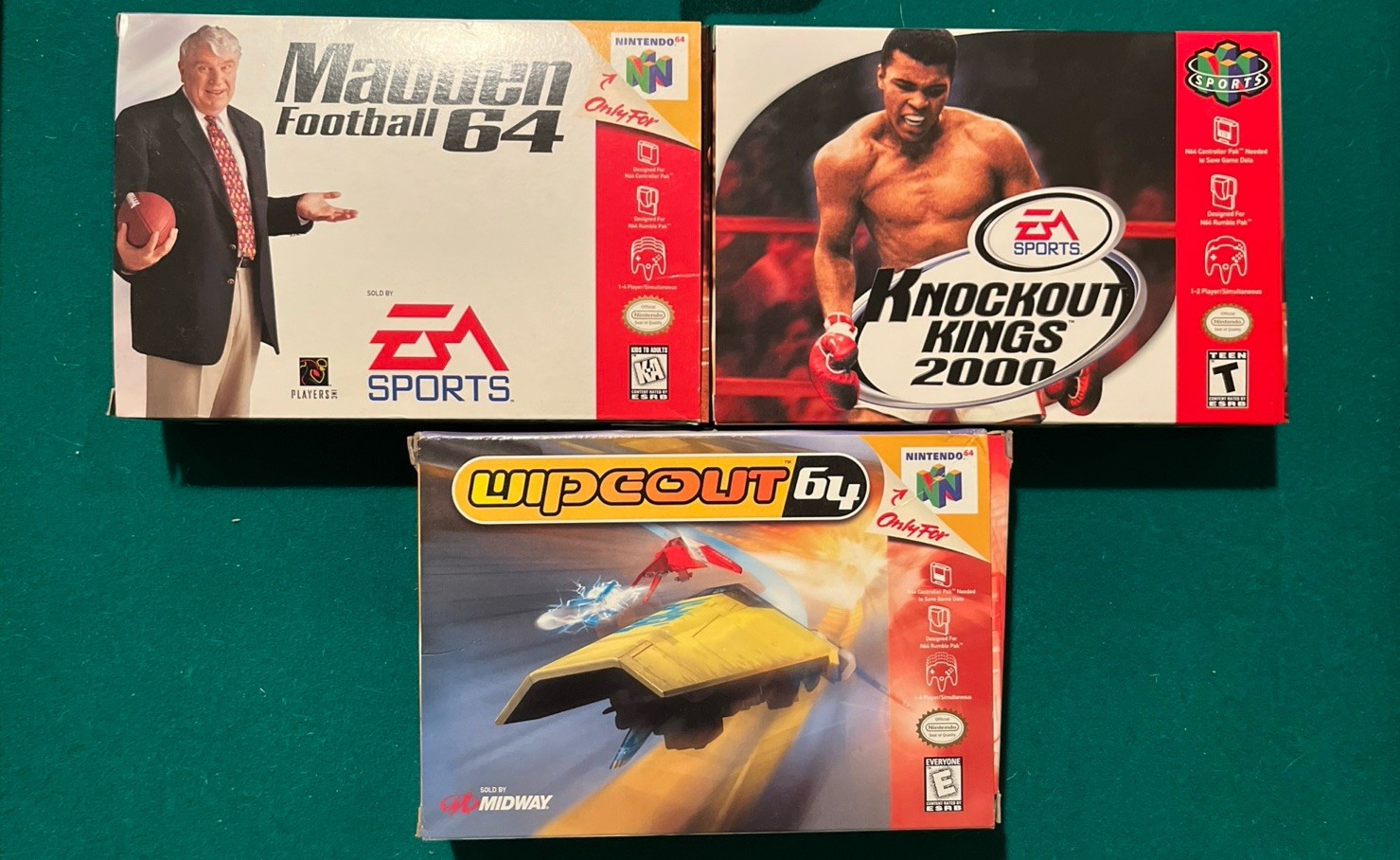 Nintendo 64 Game Box Lot (3) Madden Football 64, Knockout Kings 2000, Wipeout 64
