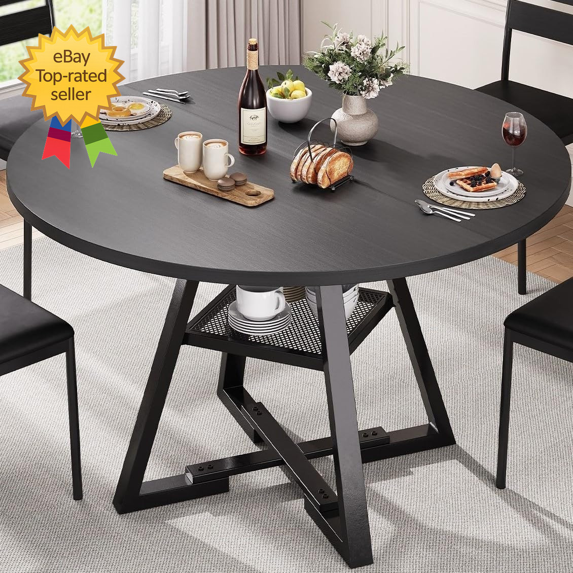 Round Dining Table for 4 Kitchen Circle Pedestal Dinner Table Home Furniture