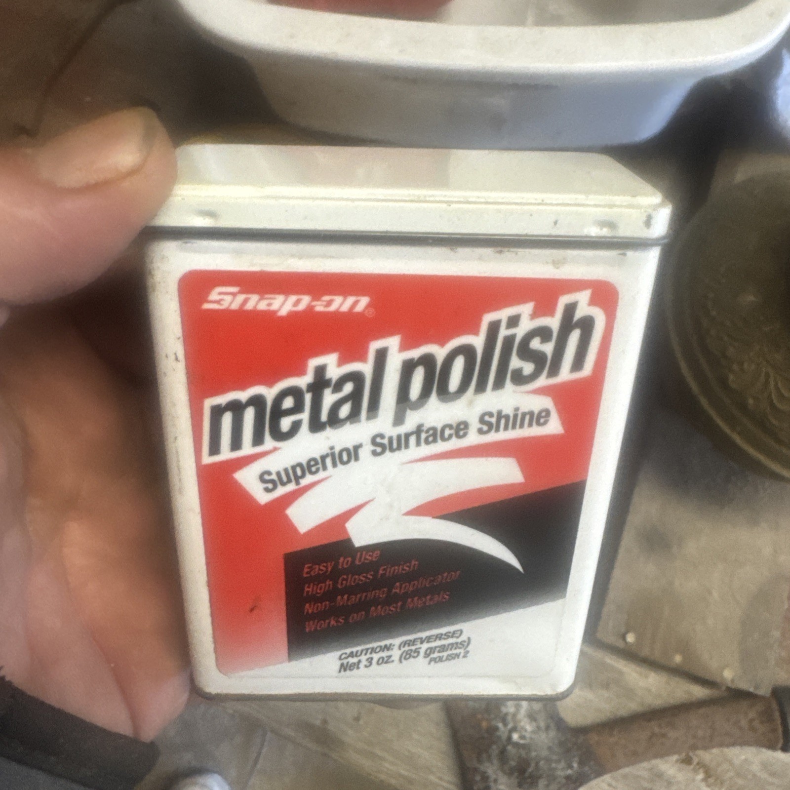 Snap-On Metal Polish Tin POLISH2 Vintage Superior Surface Shine High Gloss 1998