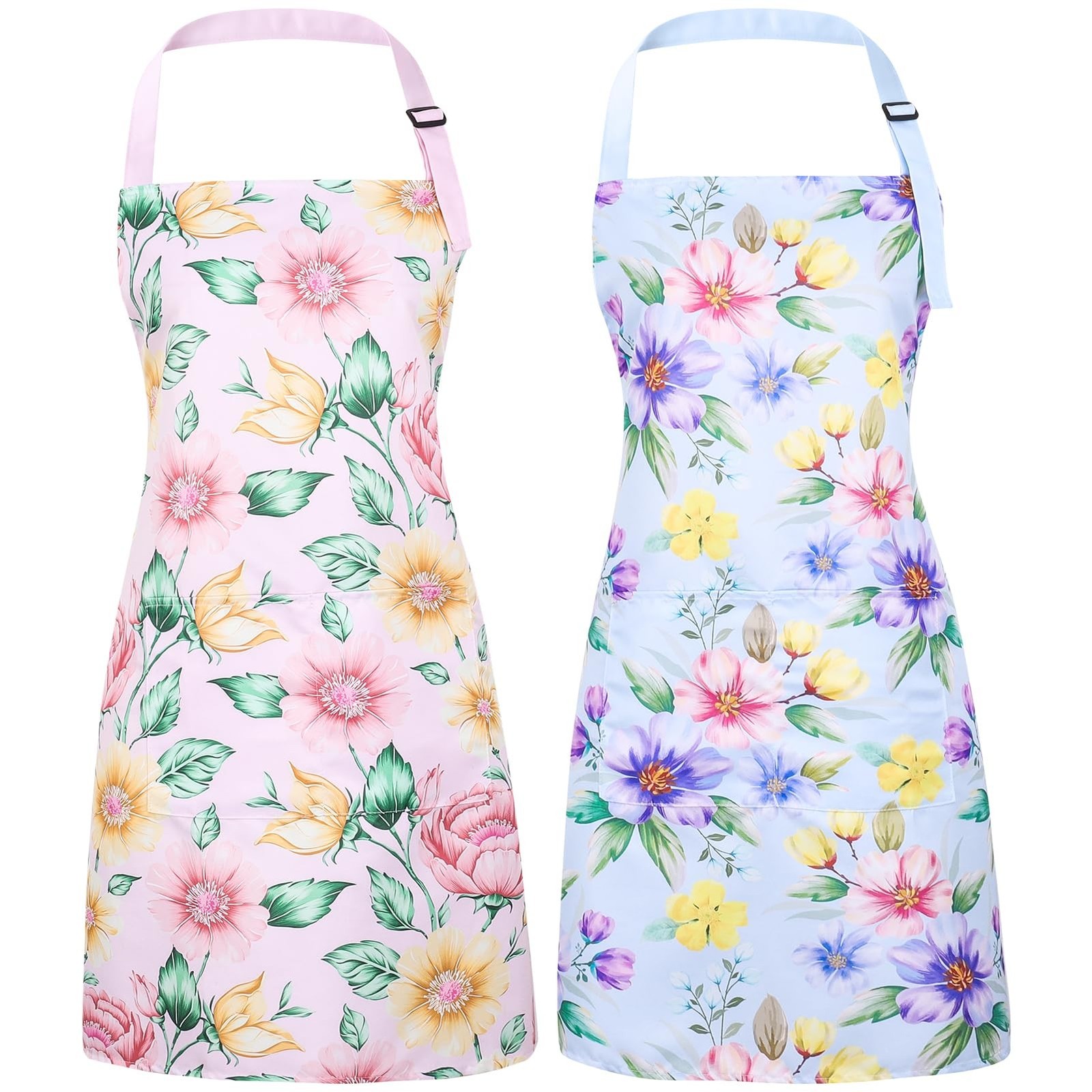 Floral Aprons for Women with Pockets Adjustable Waterproof Floral Chef Aprons...