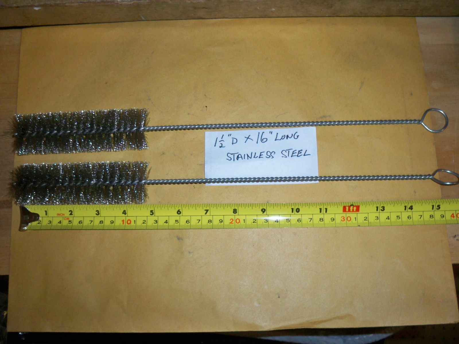 2 TUBE CLEANING WIRE BRUSHES STAINLESS STEEL WIRE BRUSH PIPE CLEANING 1-1/2"X16”
