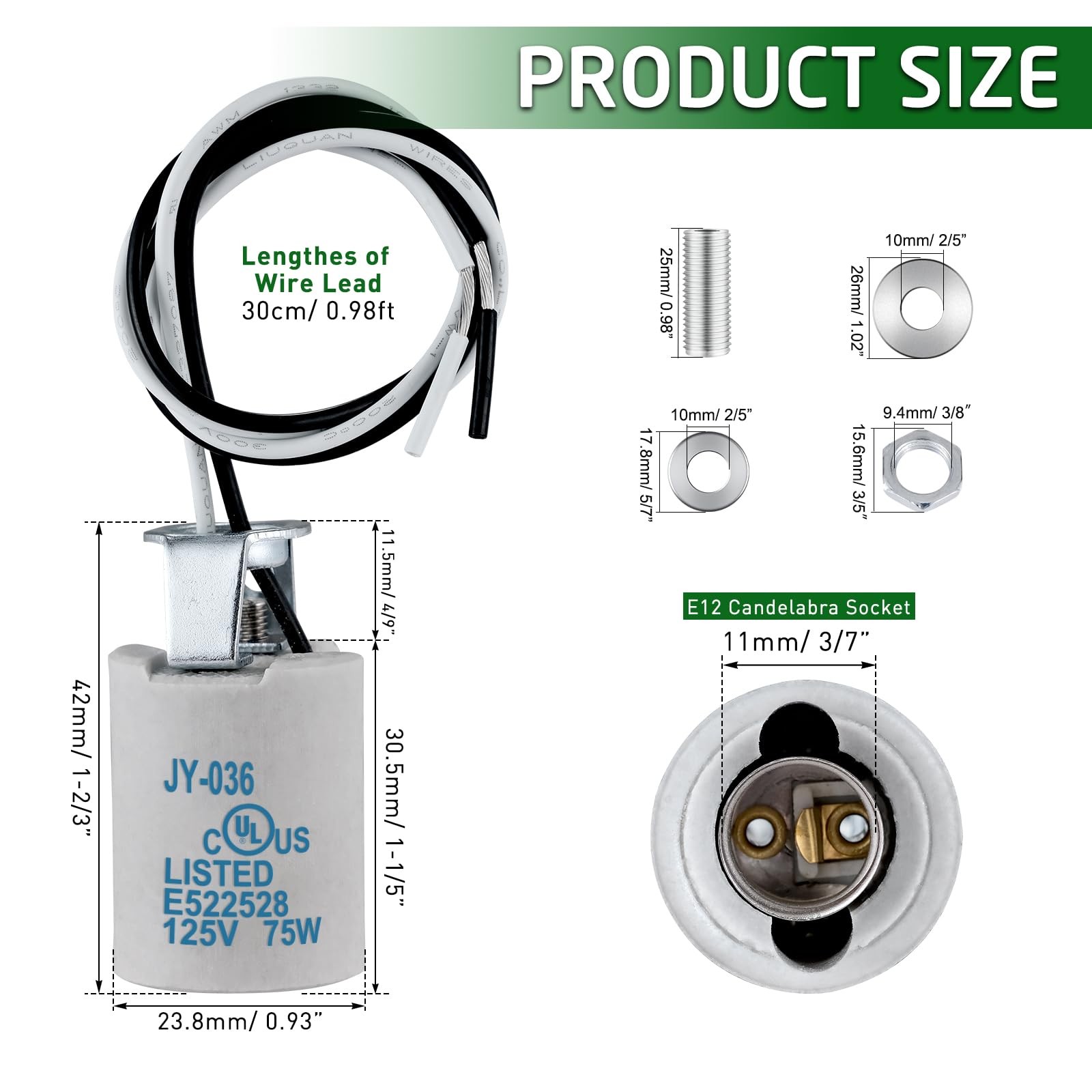 E12 Socket,Ceramic Candelabra Socket E12 Bulb Lamp Holder,Light Socket with W...