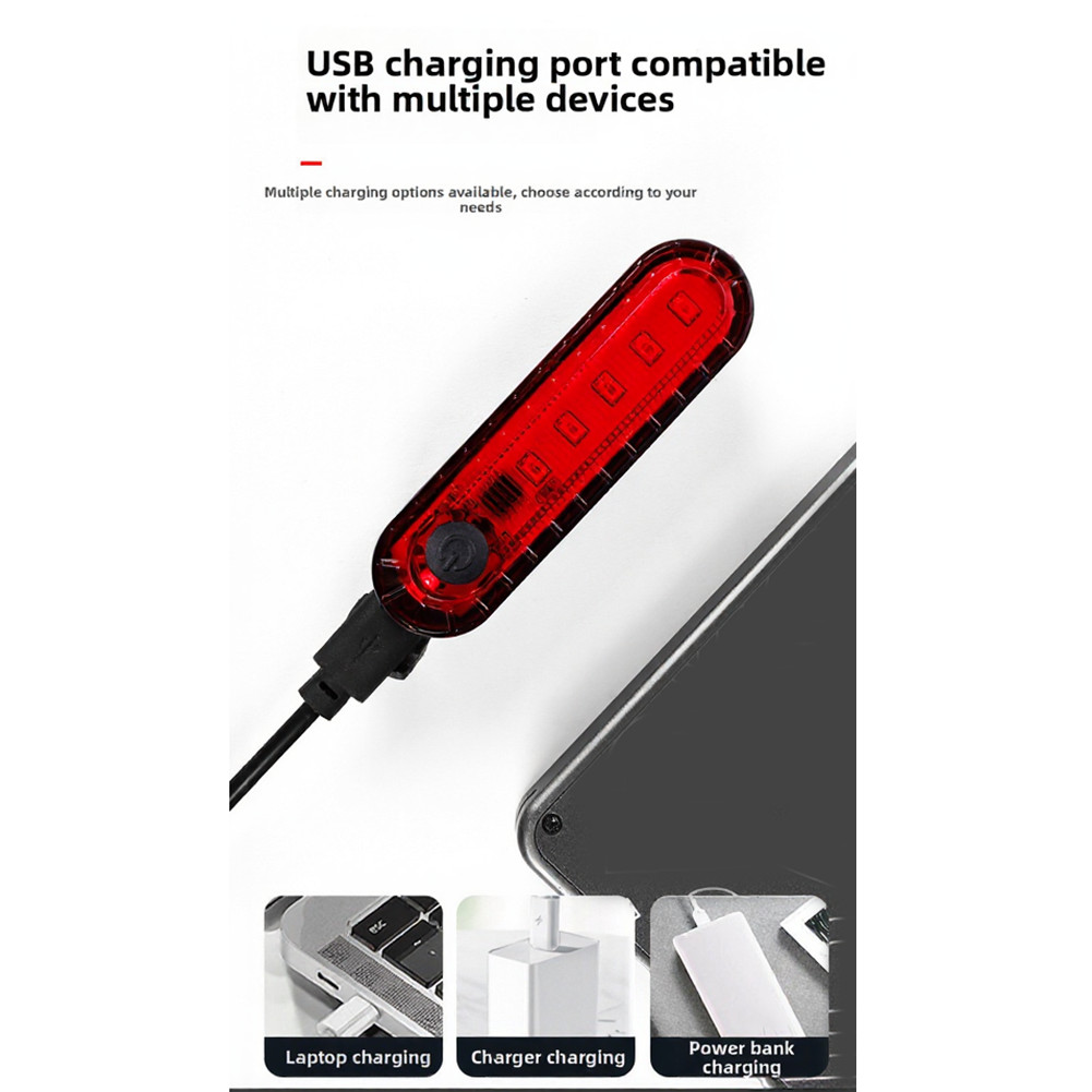 Red and White USB Charging Bike Taillight Compatible with Most Bicycles
