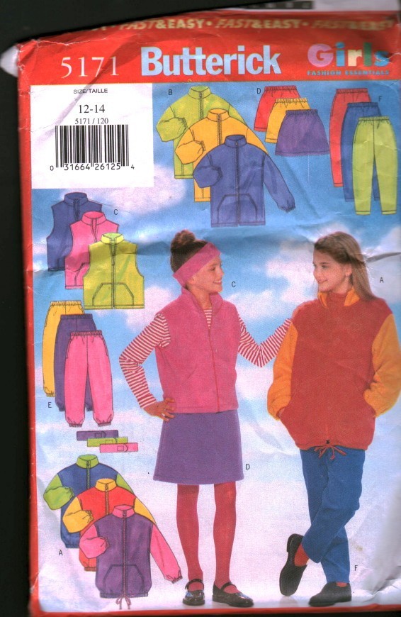 5171 Vintage Butterick SEWING Pattern Girls Jacket Vest Skirt Pants Headband 14