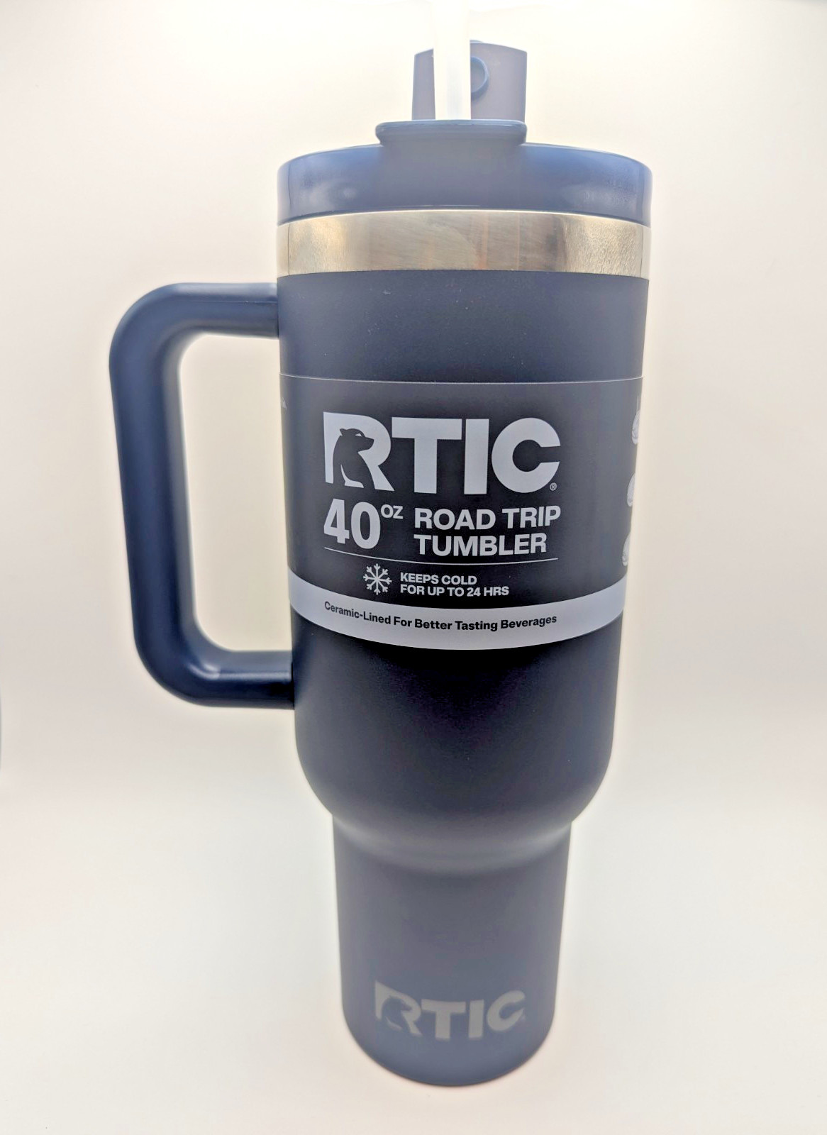 RTIC 40 Oz Ceramic Lined Road Trip Tumbler, Leak-Resistant Lid with Straw, Navy