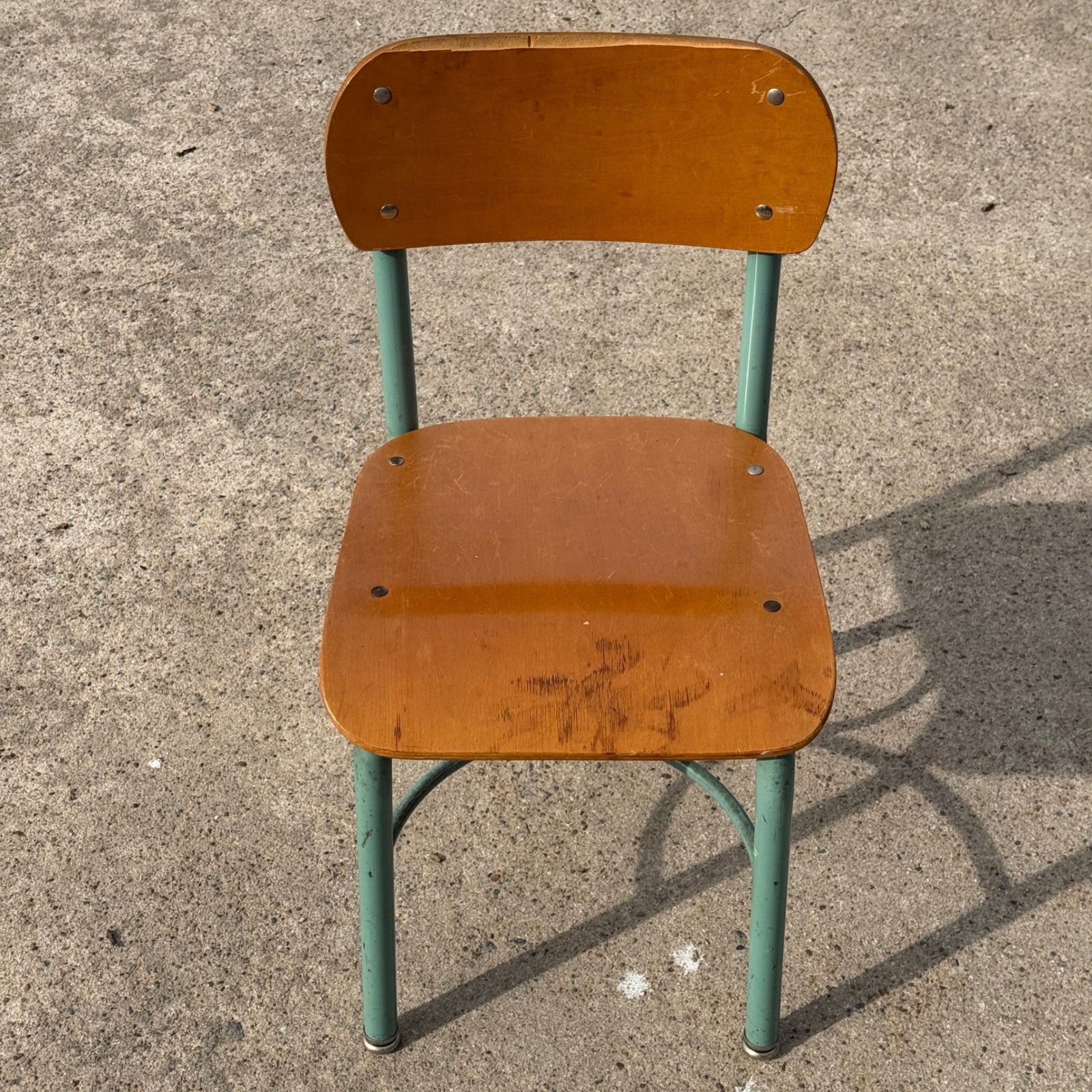 Vintage Wood & Metal School Chair, Salvaged Church School Seating, 14" 50s Era