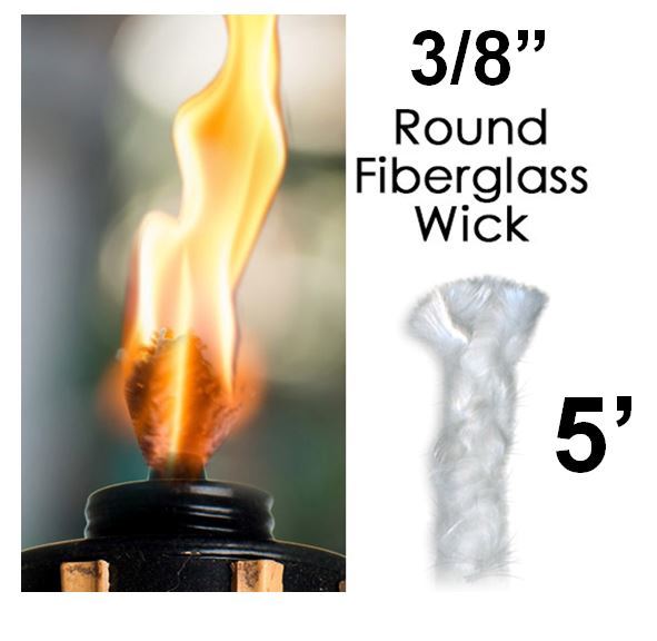 3/8 Round Fiberglass Wick 5 Feet Kerosene Lamp Tiki Torch Bottle Oil Candle USA