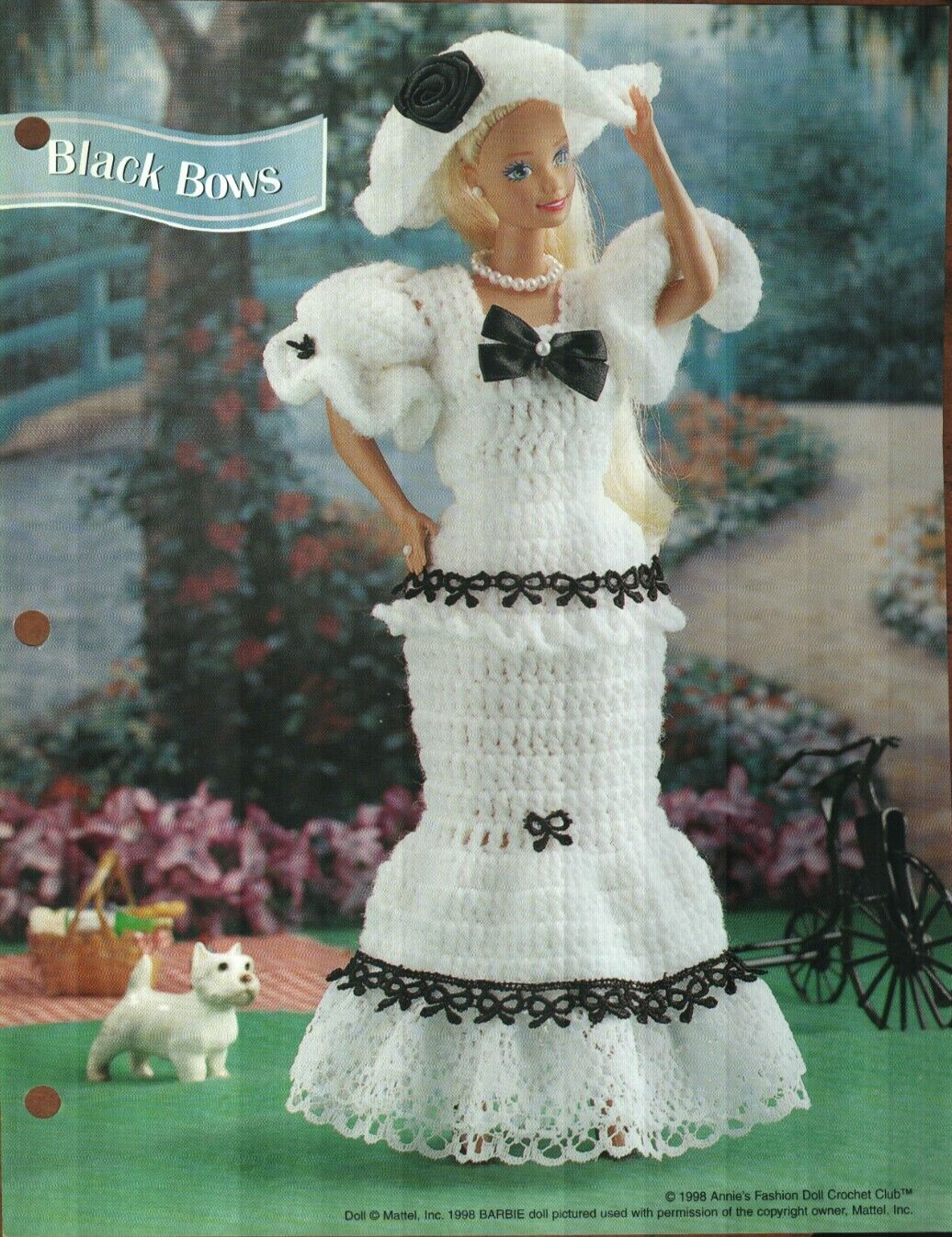 NEW BLACK BOWS DRESS & HAT FASHION DOLL ANNIE'S CROCHET PATTERN INSTRUCTIONS