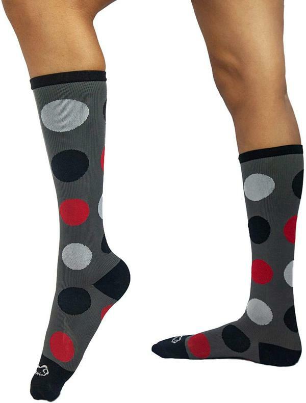 Polkadot Compression Socks(12-15 mm/Hg) Anti-Fatigue, Black, Grey and Red