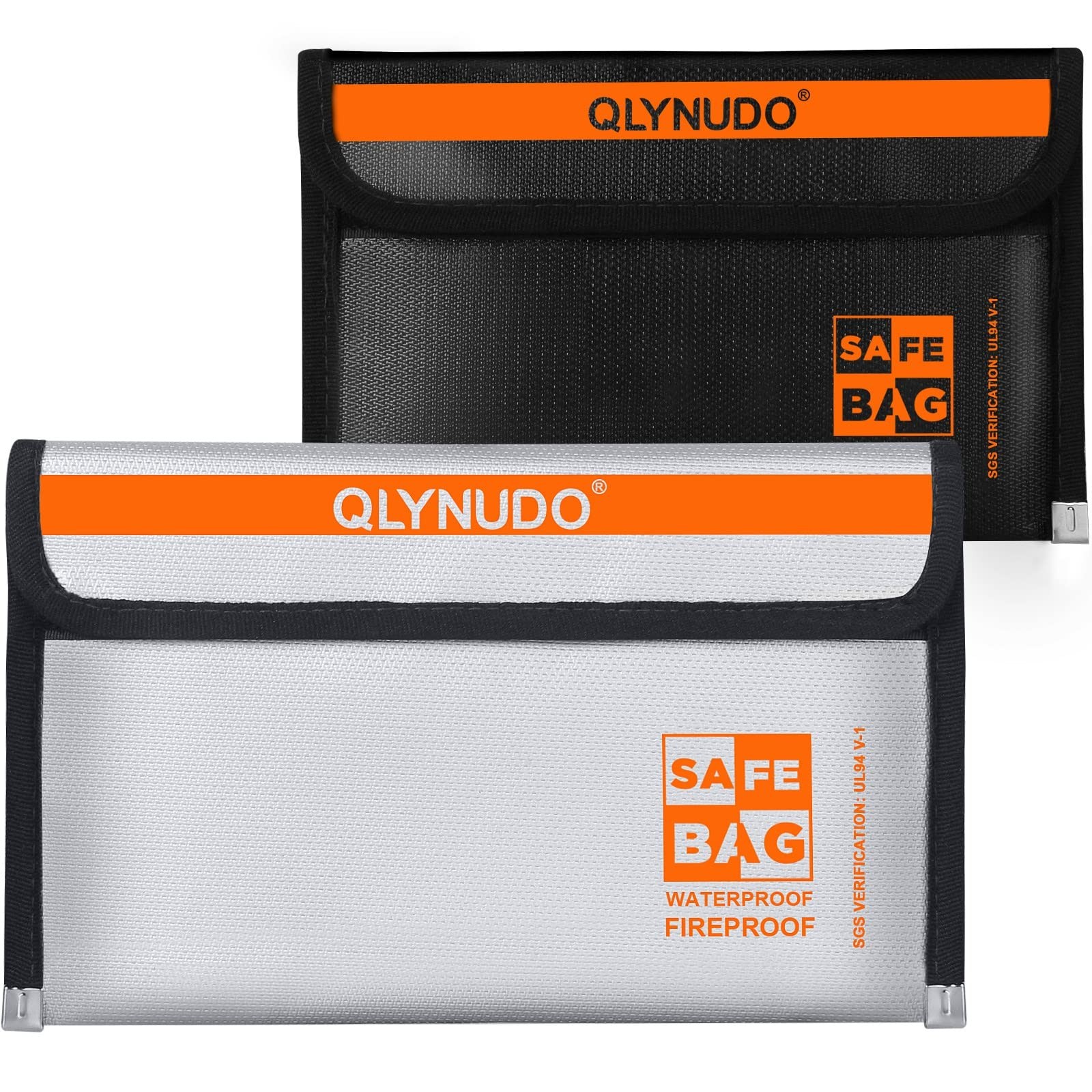 QLYNUDO Fire Proof Money Bag 2 Pack Silver+Black