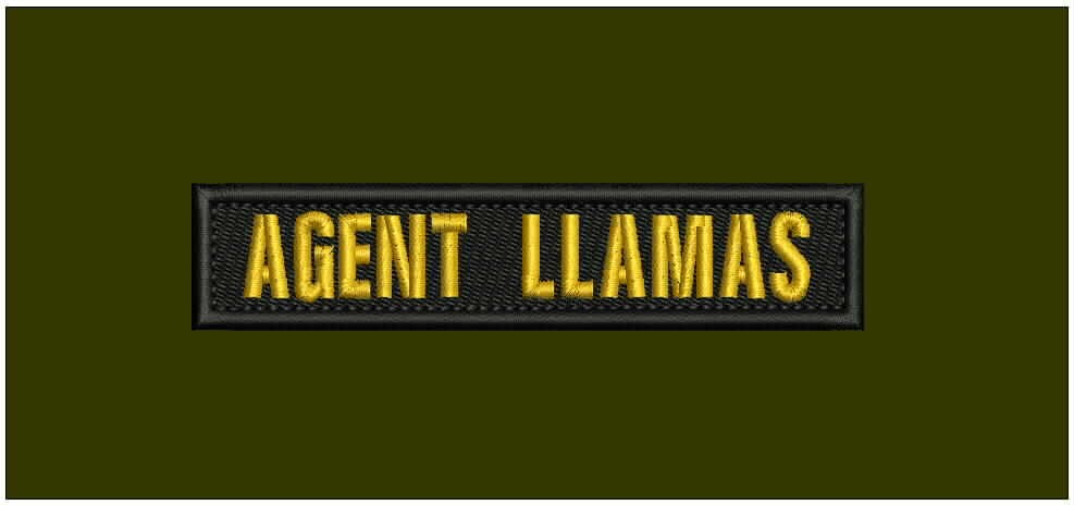 AGENT llamas embroidery patch 1x5 hook On Back Gold On Black