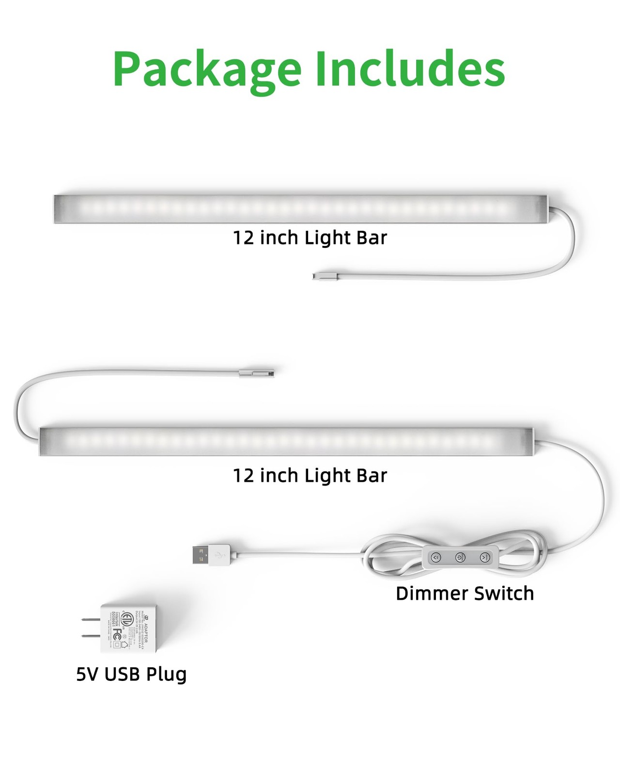 Plug-in Under Cabinet Lighting, Dimmable Counter Lights for Kitchen, 2pcs 12 ...