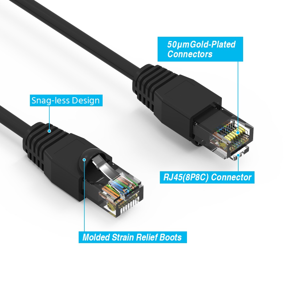 75Ft CAT6A UTP Ethernet Network Booted Cable Black