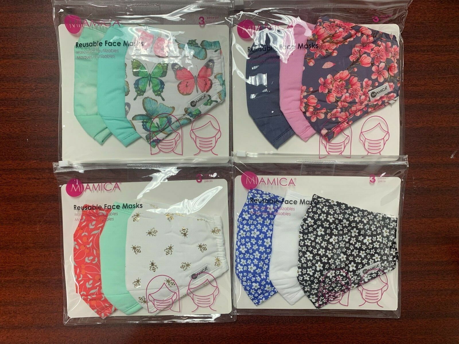 Miamica Reusable Face Masks (3) Three Packs
