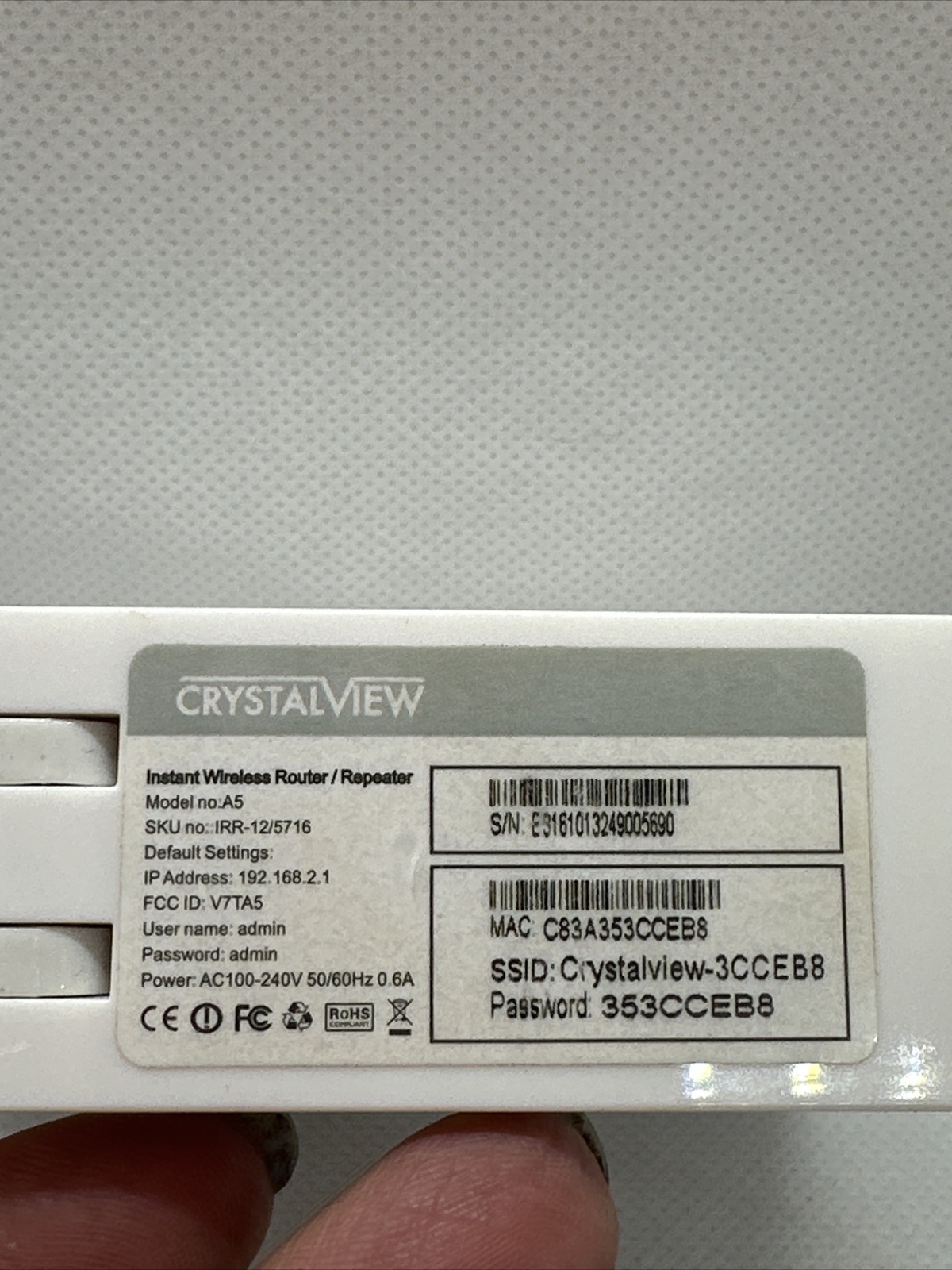 Crystal View Wireless Instant Wi-Fi Router & Range Extender No Box