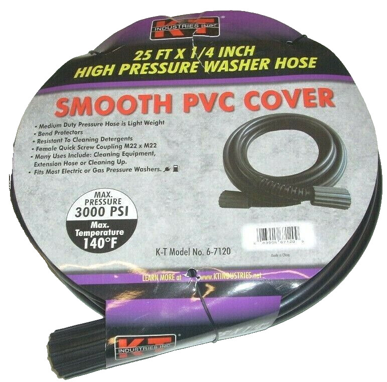 KT Industries 6-7120 1/4 x 25' High Pressure Washer Hose w M22 Fittings 3000 PSI