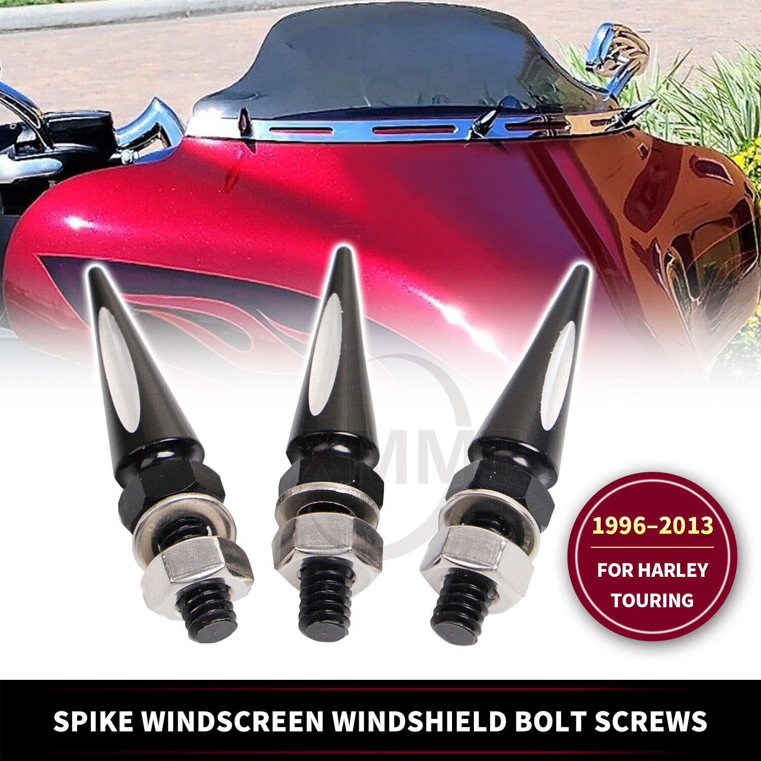 Black Cut Windscreen Windshield Spike Bolts Screws For Harley Street Tri Glide
