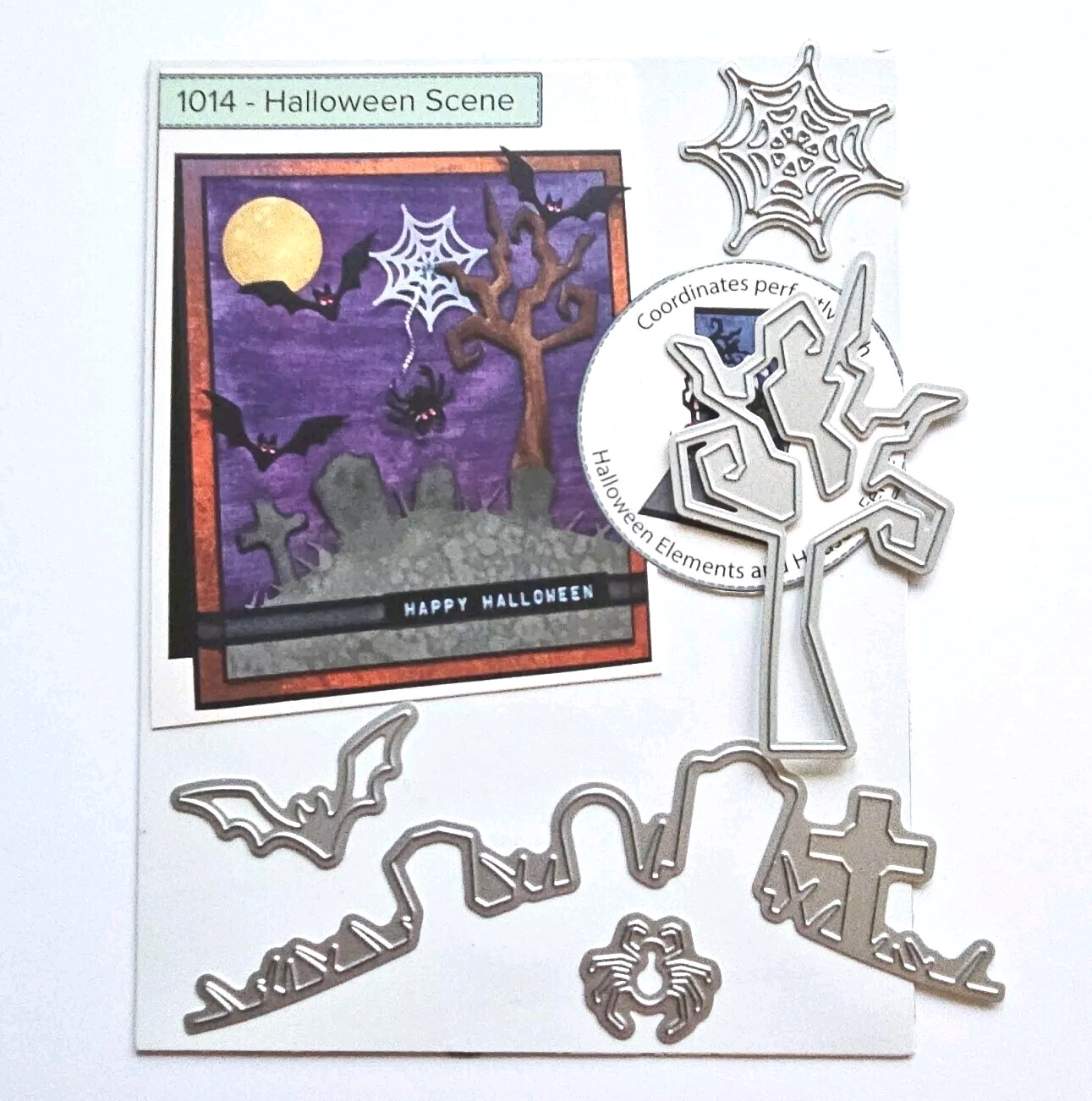 HALLOWEEN SCENE 1014 Cutting Dies spooky graveyard border bats tree um44
