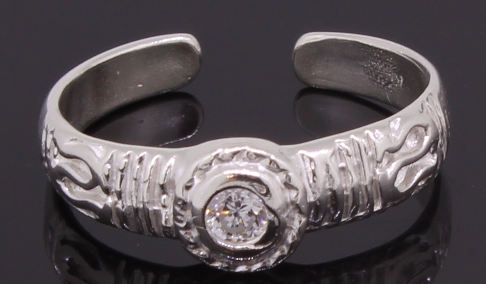 Toe Ring Sterling SIlver Adjustable With CZ Stone