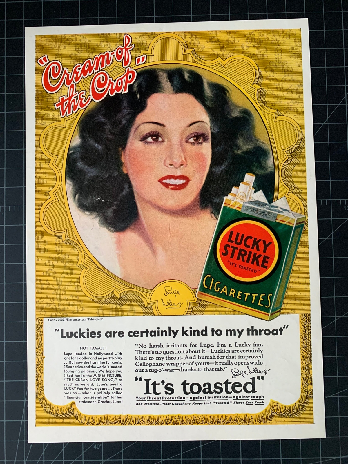 Rare Vintage 1932 Lucky Strike Cigarettes Print Ad - Lupe Velez
