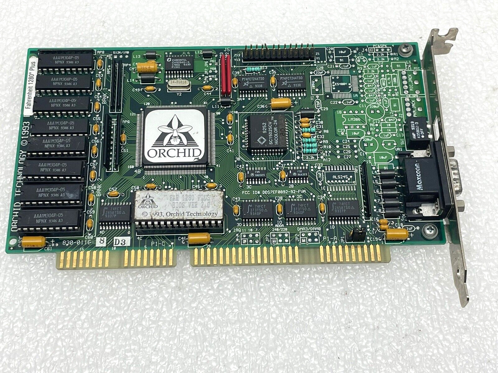 ORCHID TECHNOLOGY FAHRENHEIT FAH 1280 PLUS 512K VIDO CARD 830-0116-8 FAH-32777