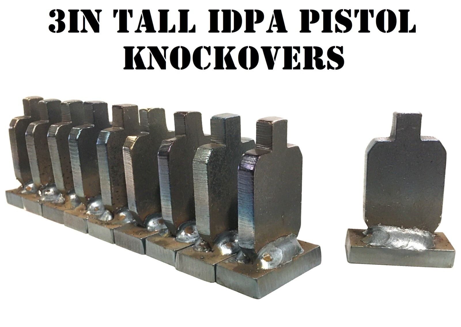 3in Tall IDPA 3/8" Mild Steel Shooting Targets - Pistol/22LR 10pc Knockover Set
