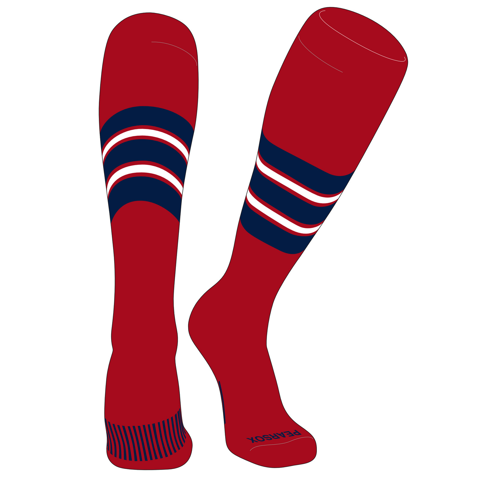 PEAR SOX Striped OTC Baseball, Softball, Football Socks (E) Red, Navy, White