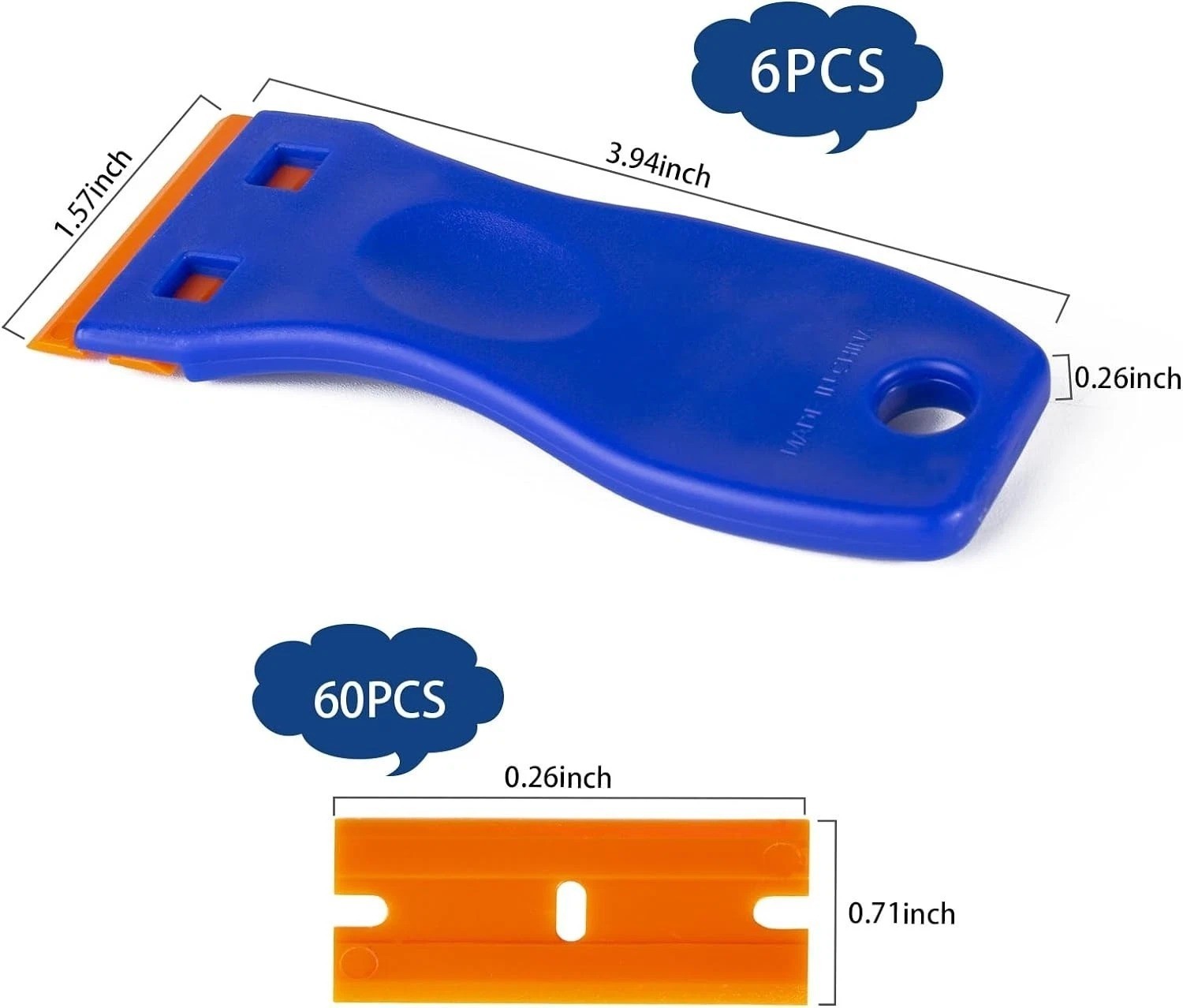 Plastic Razor Blade Scraper Tool, 6 Pcs Razor Scraper with 60 Pcs Plastic Blades