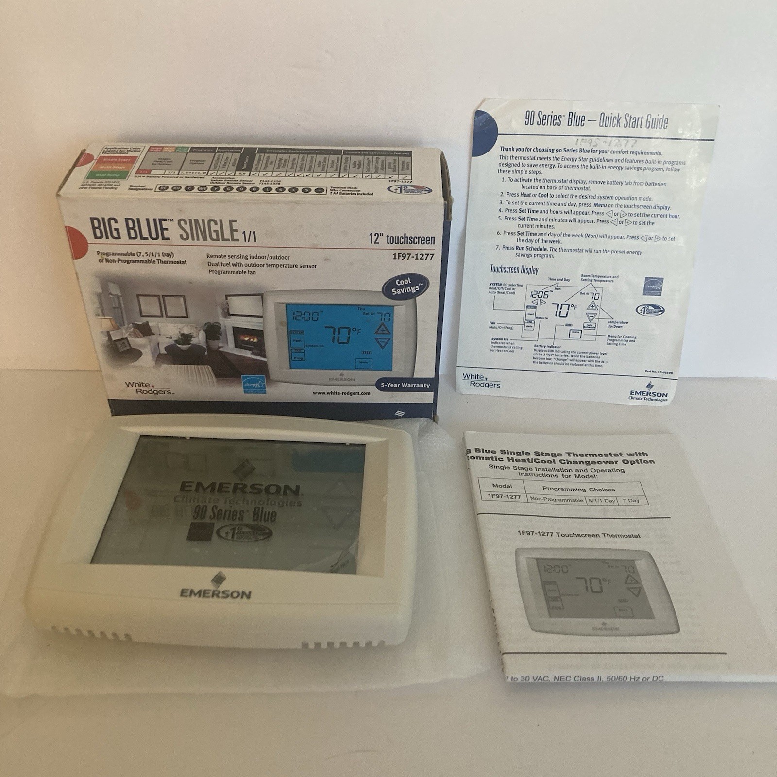 White Rodgers Emerson 1F97-1277 Big Blue Single Programmable Thermostat NEW