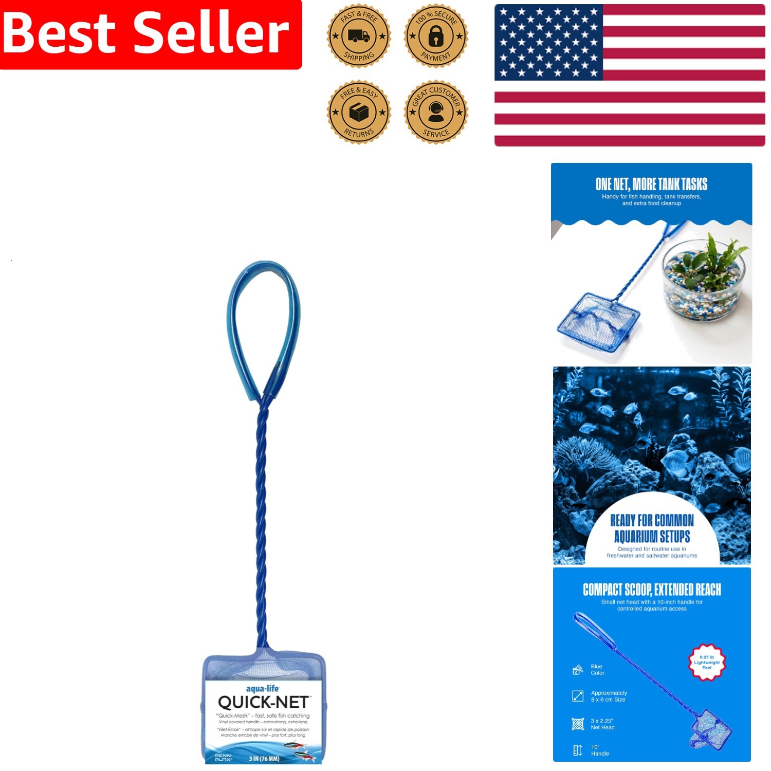Durable Aquarium Fish Net Fine Mesh Gentle Handling Freshwater Saltwater Tool