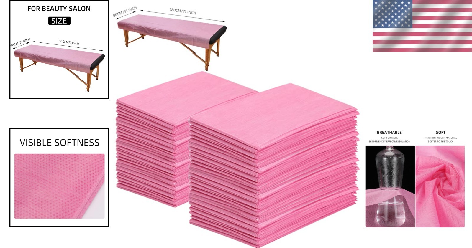 100 PCS Pink Disposable Massage Table Sheets - Breathable Non-Woven Soft Covers