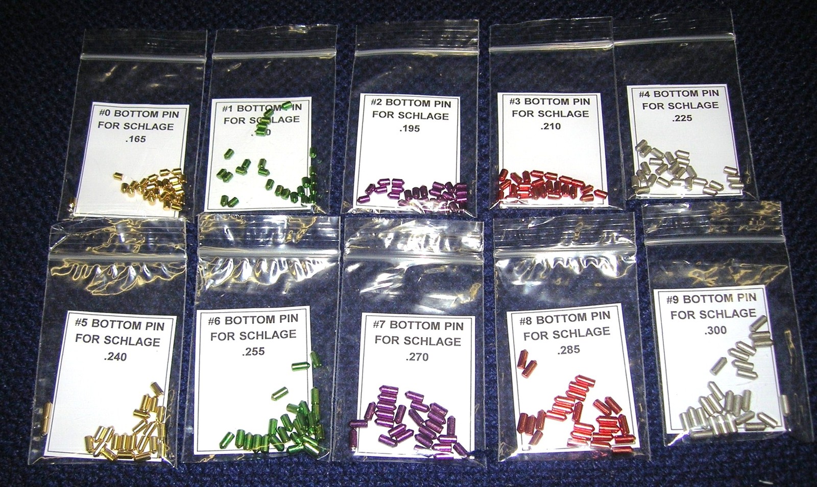 Bottom Lock Pin Refill Packs for Schlage Re-key Pin Kit. 25 Lock Pins Each Size