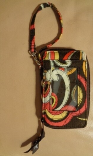 Vera Bradley Zip ID Case Wristlet Quilted fabric brown pink