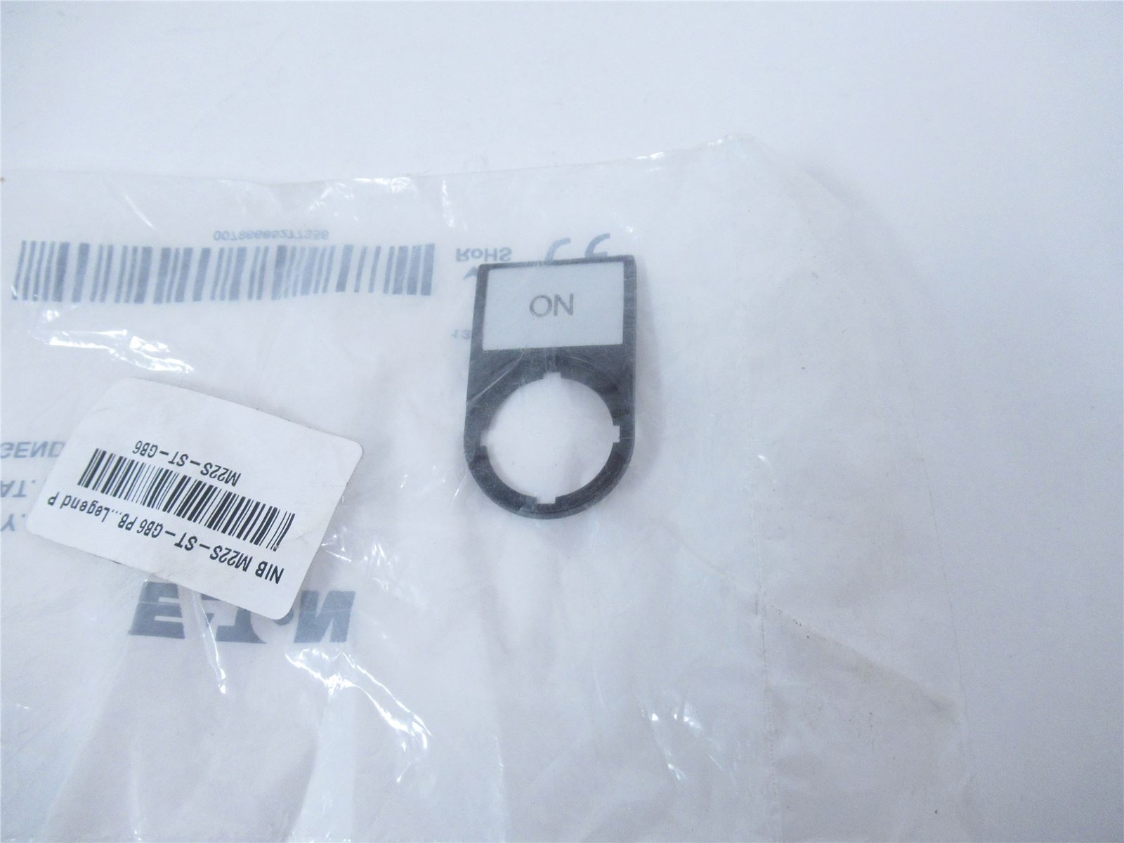 240428 New In Box; Eaton M22S-ST-GB6 Legend Plate - "ON" Etched; 22.5mm; Black