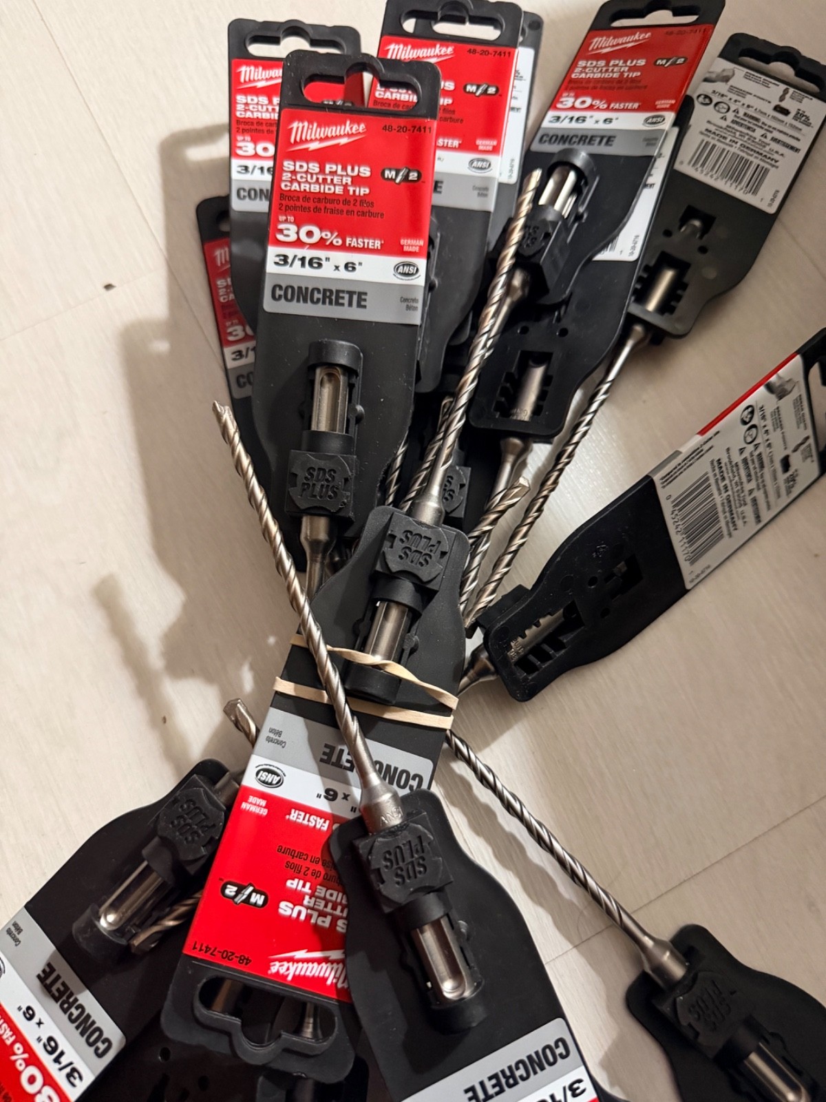 Lot of 20, Milwaukee 3/16 x 6" SDS plus drill bits for concrete