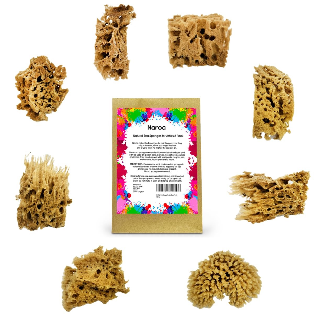 NAROA Artist Natural Sea Sponges for Painting 8 Pack | Shades of Brown
