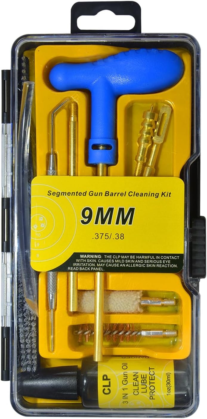 Gun Cleaning Kit for 9mm, .38, .357 Caliber Pistols - Bore Cleaning Set with Com